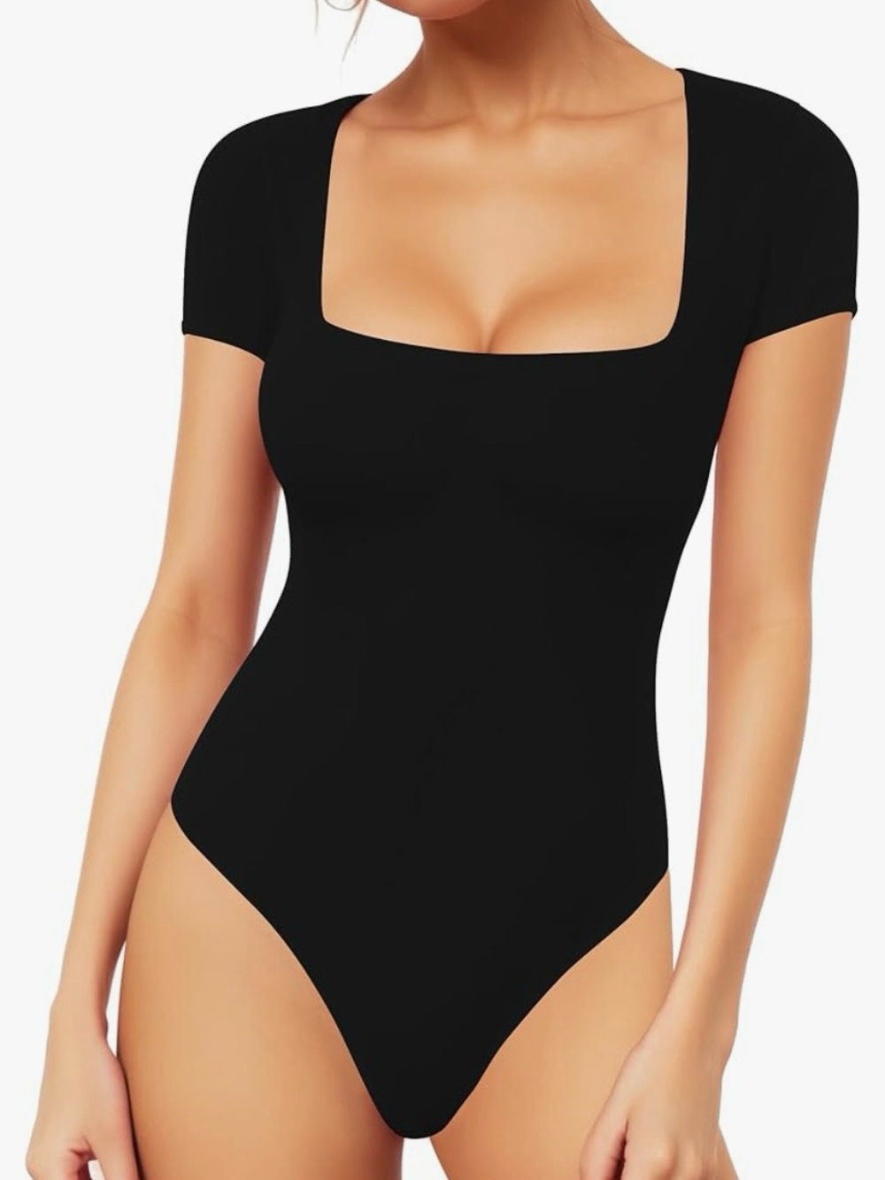 NWT MANGOPOP Square Neck Short Sleeve Bodysuit Slim Fitted Top, Large
